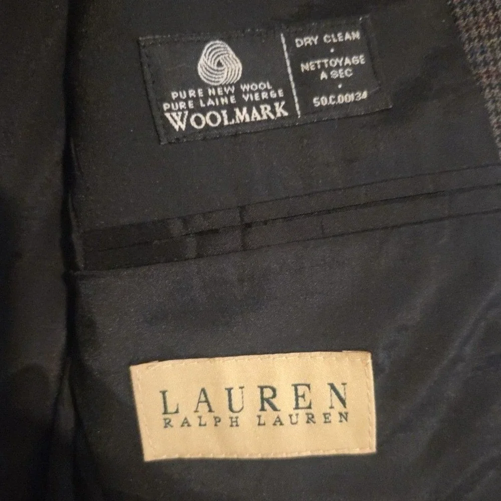 Lauren Ralph Lauren Grey Wool Micro Check Two Button Blazer Men's 41R Sport Coat
